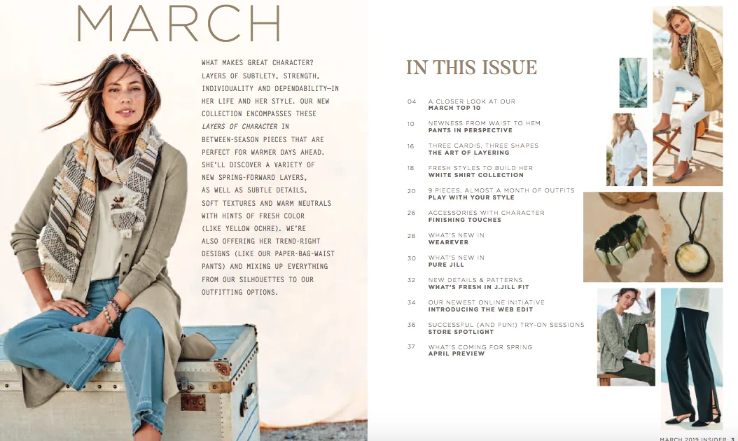 J.Jill March catalog opening spread and table of contents